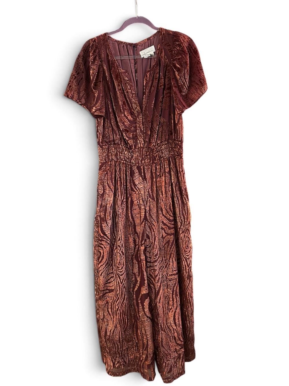 Anthropologie NWT Somerset Jumpsuit Velvet Burnout Edition Size M Deep Burgandy - Picture 3 of 9